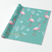 Flamingos Weihnachtsmannmütze präsentiert Schneefl Geschenkpapier (Ungerollt)