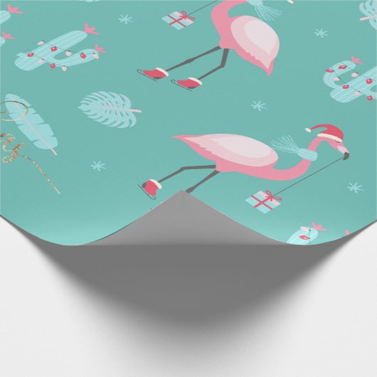 Flamingos Weihnachtsmannmütze präsentiert Schneefl Geschenkpapier (Ecke)