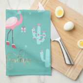 Flamingos Weihnachtsmannmütze präsentiert Schneefl Geschirrtuch (Viertel Falte)