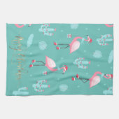 Flamingos Weihnachtsmannmütze präsentiert Schneefl Geschirrtuch (Horizontal)