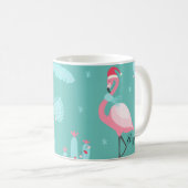 Flamingos Weihnachtsmannmütze präsentiert Schneefl Kaffeetasse (VorderseiteRechts)