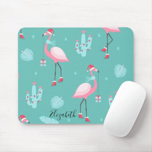 Flamingos Weihnachtsmannmütze präsentiert Schneefl Mousepad (Mit Mouse)
