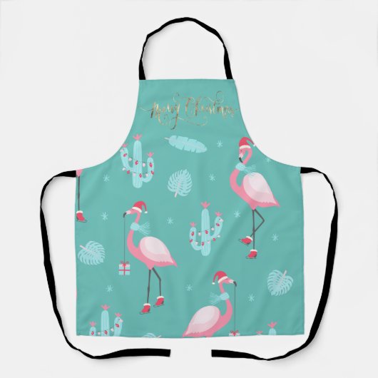 Flamingos Weihnachtsmannmütze präsentiert Schneefl Schürze (Vorderseite)