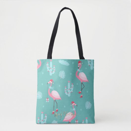 Flamingos Weihnachtsmannmütze präsentiert Schneefl Tasche (Vorderseite)
