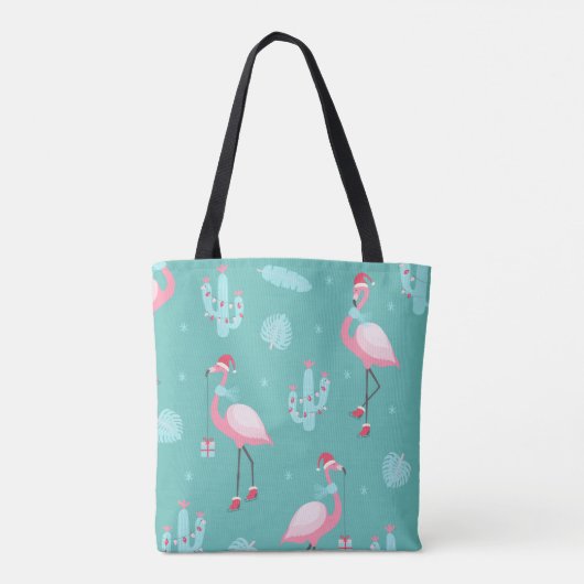 Flamingos Weihnachtsmannmütze präsentiert Schneefl Tasche (Rückseite)