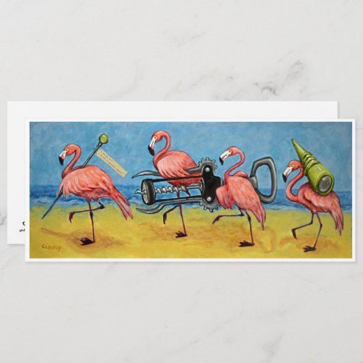 Flamingos with Wine Opener-Karte (Vorne/Hinten)