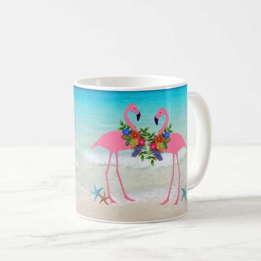 Flamingos Zuhause am Meer Custom Coffee Tasse (VorderseiteRechts)