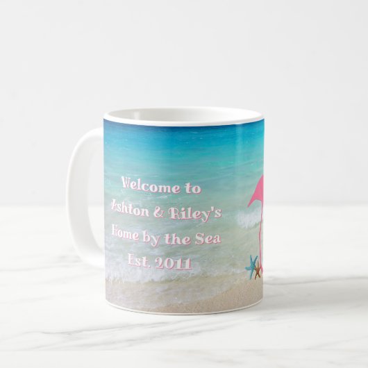 Flamingos Zuhause am Meer Custom Coffee Tasse (Vorderseite Links)