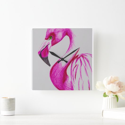 Flamingouhr Quadratische Wanduhr (Zuhause)