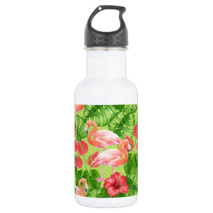 Flamingovögel und tropische Pflanzen Edelstahlflasche