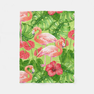 Flamingovögel und tropische Pflanzen Fleecedecke