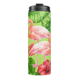 Flamingovögel und tropische Pflanzen Thermosbecher