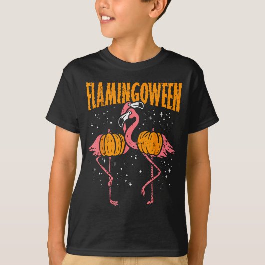 Flamingoween Pumpkin Flamingos Funny Bird Hallowee T-Shirt (Vorderseite)