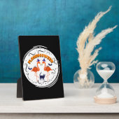 Flamingoween Vintag Pumpkin Flamingo Witch Fotoplatte (Seite)