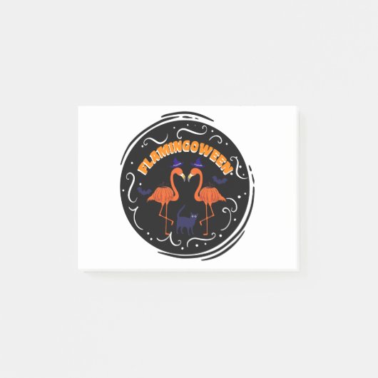 Flamingoween Vintag Pumpkin Flamingo Witch Post-it Klebezettel (Vorderseite)