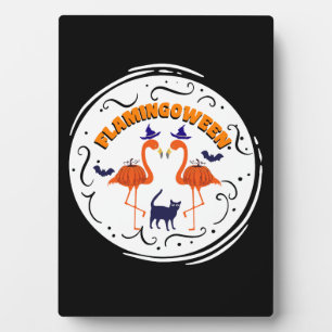 Flamingoween Vintage-Kürbis-Flamingo-Hexe Fotoplatte