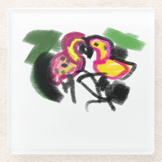 Flamings Liebe Glasuntersetzer (Vorderseite)