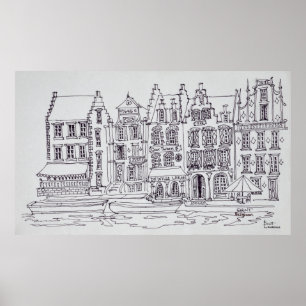 Flämische Architektur am Wasser, Gent, Belgien Poster