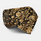 Flämischer Barock Black & Gold Floral Necktie Krawatte (Gerollt)