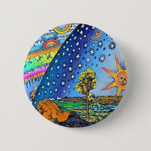 Flammarion Holzschnitt-flache Erdentwurfs-Quadrat Button (Vorderseite)