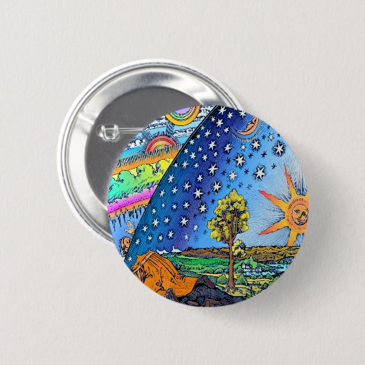 Flammarion Holzschnitt-flache Erdentwurfs-Quadrat Button (Vorne & Hinten)