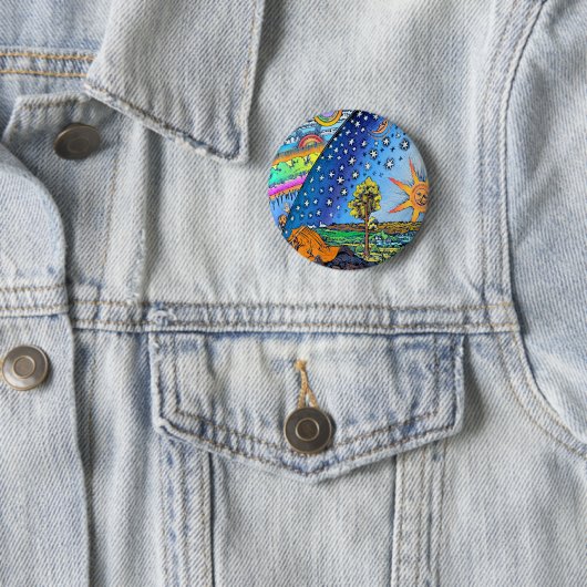 Flammarion Holzschnitt-flache Erdentwurfs-Quadrat Button (Beispiel)