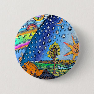 Flammarion Holzschnitt-flache Erdentwurfs-Quadrat Button