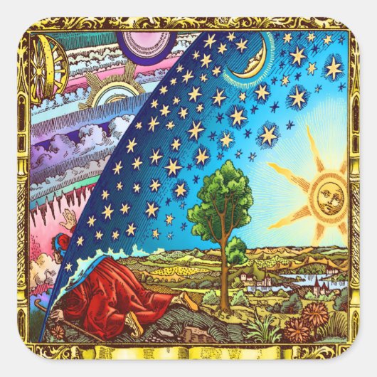 Flammarion Woodcut Flat Earth Design 2017 Quadratischer Aufkleber (Vorderseite)