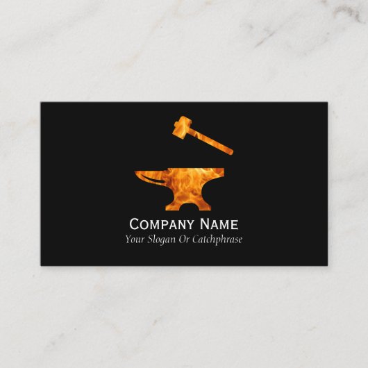 Flamme Anvil & Hammer Blacksmith Metalworking Visitenkarte (Vorderseite)