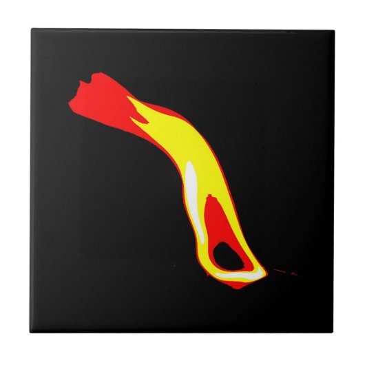 Flamme auf schwarzer Keramik Fliese (Vorderseite)