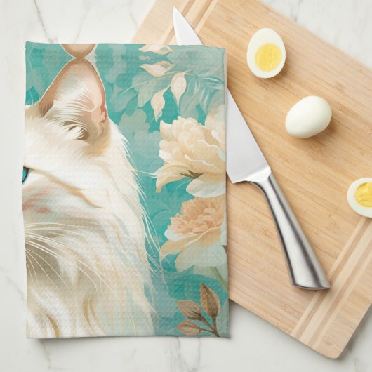 Flamme Lynx Point Siamese Portrait Art Geschirrtuch (Viertel Falte)