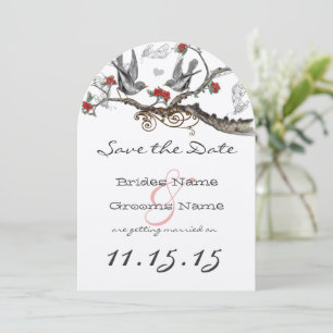 Flamme Rot Grau Vintage Vögel Hochzeit Save the Da Einladung