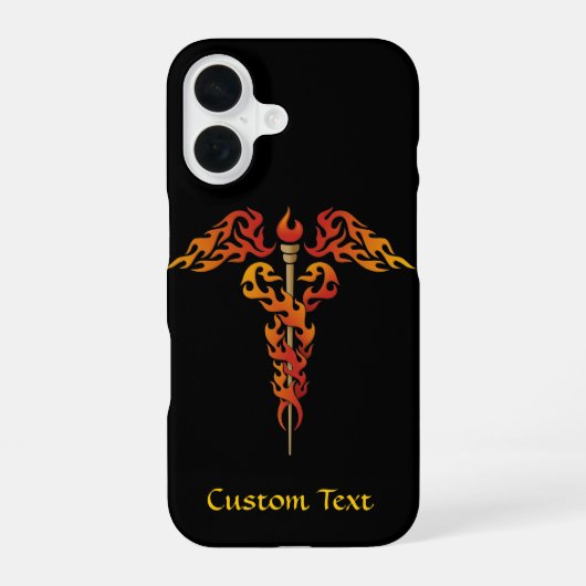 Flammen-Caduceus iPhone 16 Hülle (Rückseite)