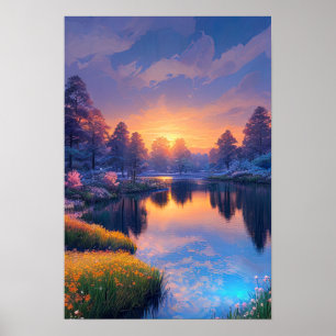 Flammen der Natur. Orange Sunset Poster