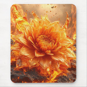 Flammen fliegen um eine Blume herum Mousepad