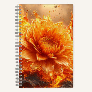 Flammen fliegen um eine Blume herum Notizblock