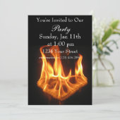 Flammen-Herz-Partyfeuer laden ein Einladung (Stehend Vorderseite)