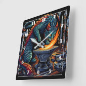 Flammen kreieren: Katzenschmied bei der Arbeit Quadratische Wanduhr (Winkel)