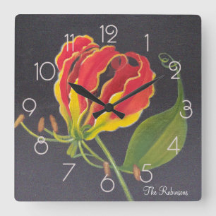 Flammen-Lilie Quadratische Wanduhr