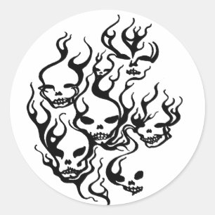 Flammen Schädel-Schwarzes Runder Aufkleber