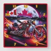 Flammen und Freiheit mit kanadischer Flagge nachts Quadratische Wanduhr (Vorderseite)