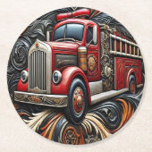 Flammen und Lkw-Lederkunst Runder Pappuntersetzer (Vorderseite)