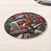 Flammen und Lkw-Lederkunst Runder Pappuntersetzer (Angewinkelt)