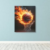 Flammenbasketball im Hoop Leinwanddruck (Insitu (Holzboden))