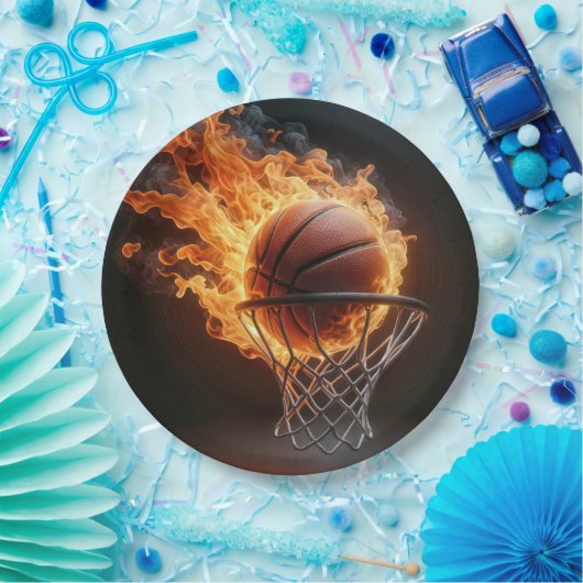 Flammenbasketball im Hoop Pappteller (Party)