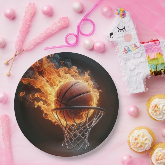 Flammenbasketball im Hoop Pappteller (Party)