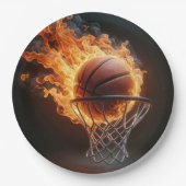 Flammenbasketball im Hoop Pappteller (Vorderseite)