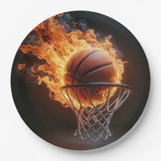 Flammenbasketball im Hoop Pappteller (Vorderseite)