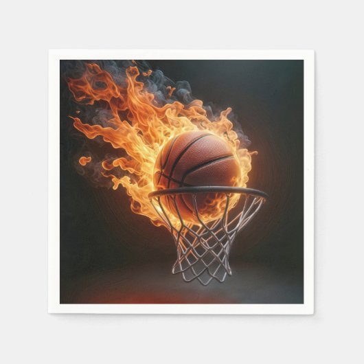 Flammenbasketball im Hoop Serviette (Vorderseite)
