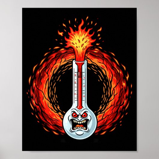 Flammend wütendes Thermometer extreme Hitze Wut  Poster (Vorne)